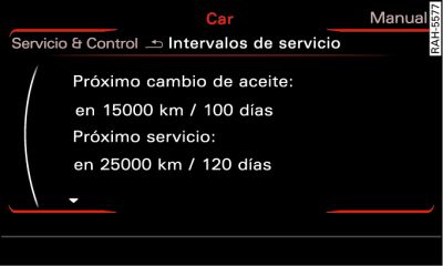 Pantalla en el tablero de instrumentos para radio o MMI: Indicador de intervalos de servicio